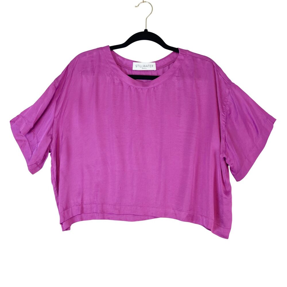 Stillwater Silky Satin Top Women's Sz S Magenta Boxy Cropped Jewel Tone Party